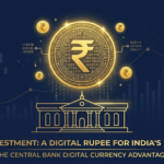 Central bank digital currency CBDC illustration with digital rupee coin