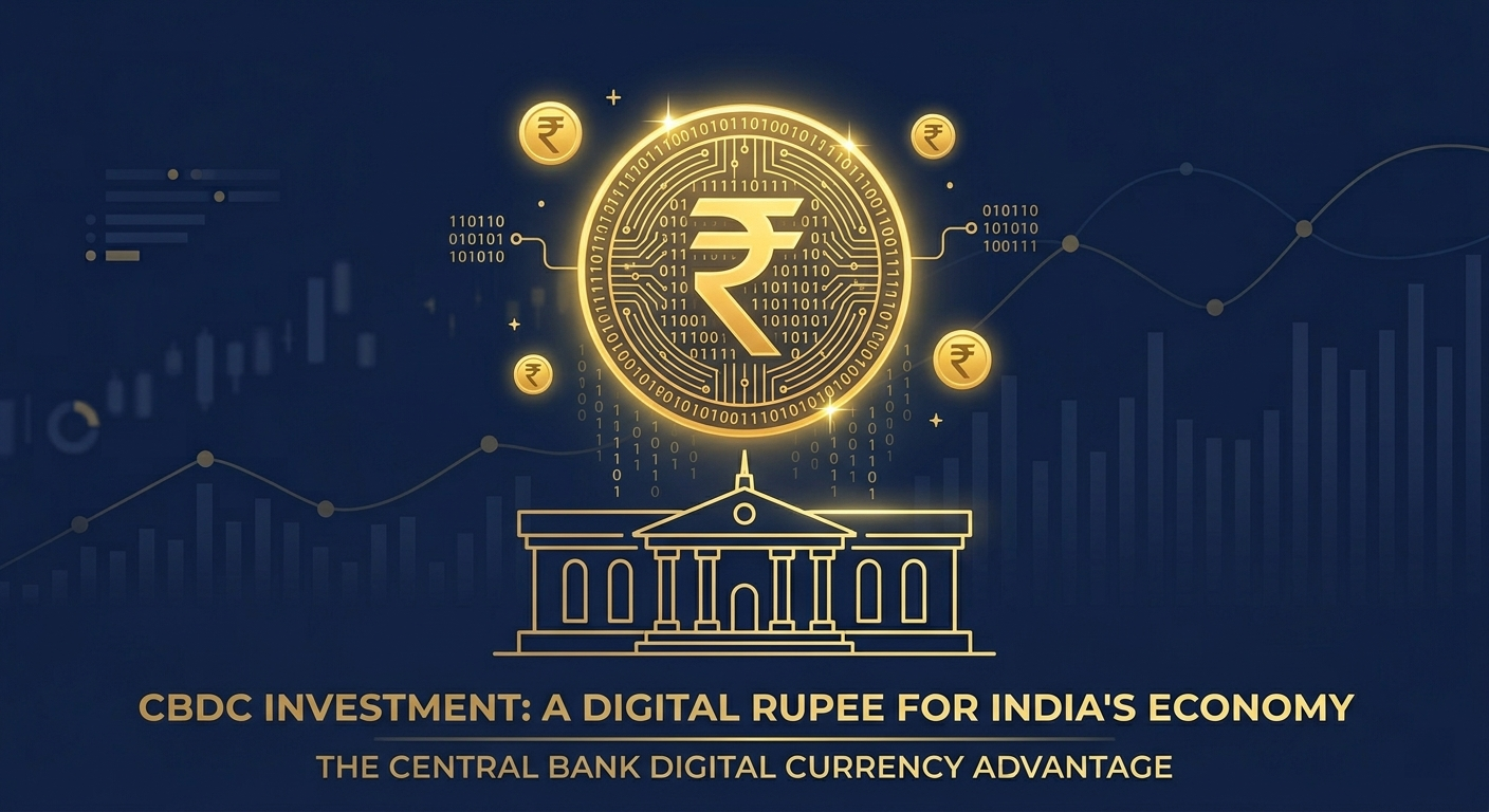 Central bank digital currency CBDC illustration with digital rupee coin