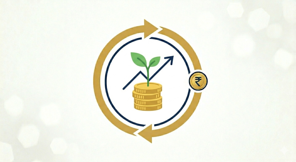 How to start SIP in India illustration showing seedling growing from coins