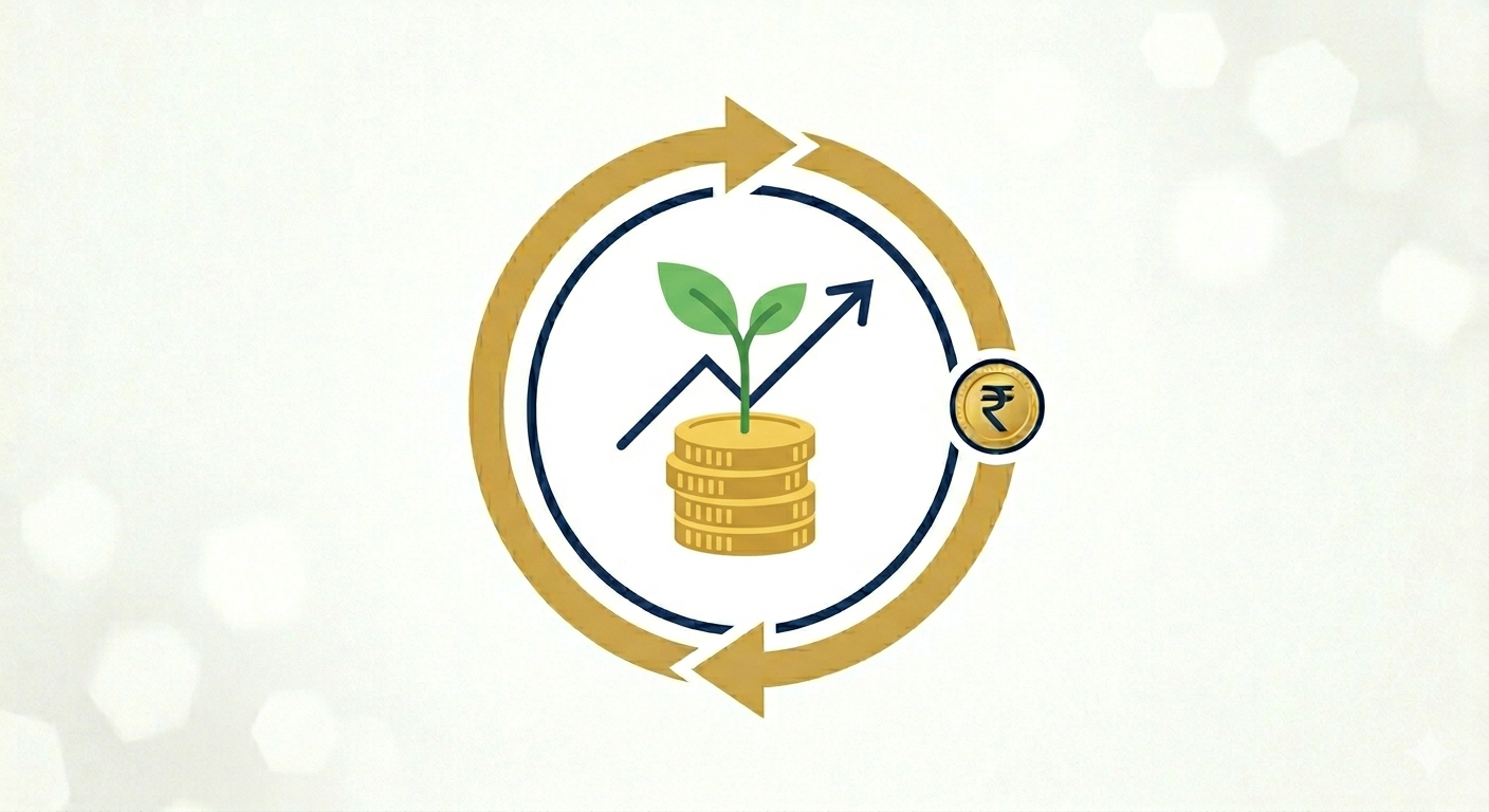 How to start SIP in India illustration showing seedling growing from coins