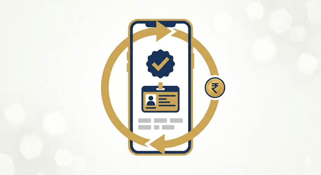 Instant digital KYC verification illustration on smartphone for mutual funds