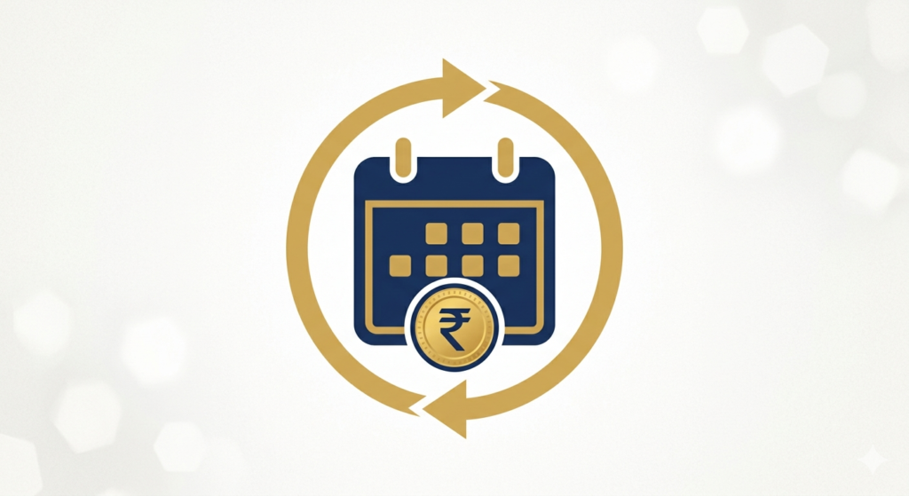 SIP automatic monthly investment illustration with calendar and rupee coin