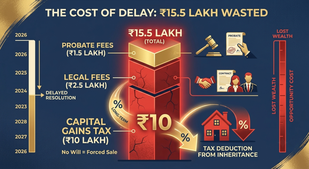 Cost breakdown infographic showing inheritance tax and legal fees from real estate case
